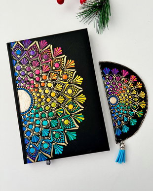 Set Agenda si semn carte pictat mandala - Rainbow