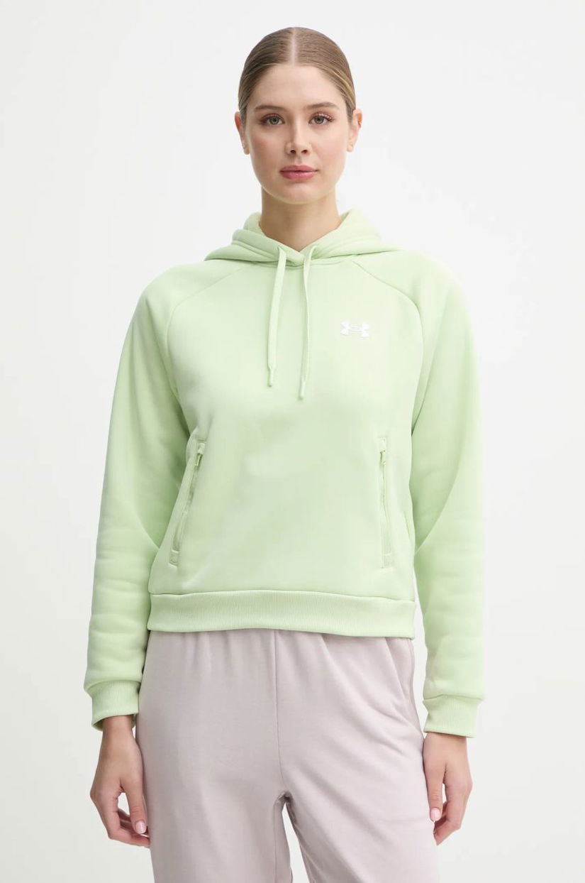 Under Armour bluza Armour Fleece Pro femei, culoarea verde, cu glugă, neted, 1386504