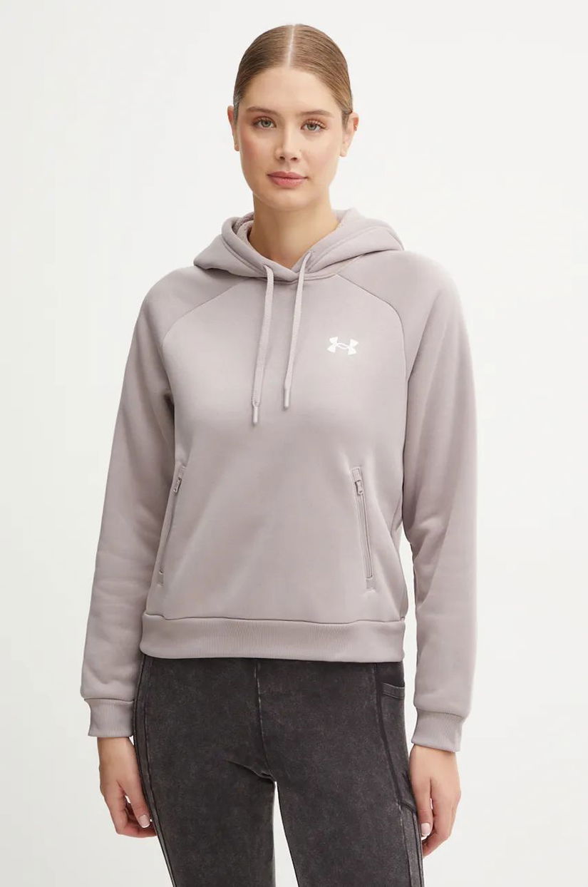 Under Armour bluza Armour Fleece Pro femei, culoarea violet, cu glugă, neted, 1386504