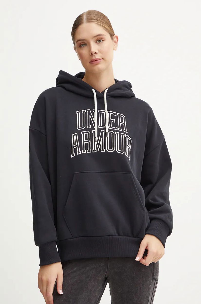 Under Armour bluza Icon HWT Terry femei, culoarea negru, cu glugă, cu imprimeu, 1386494