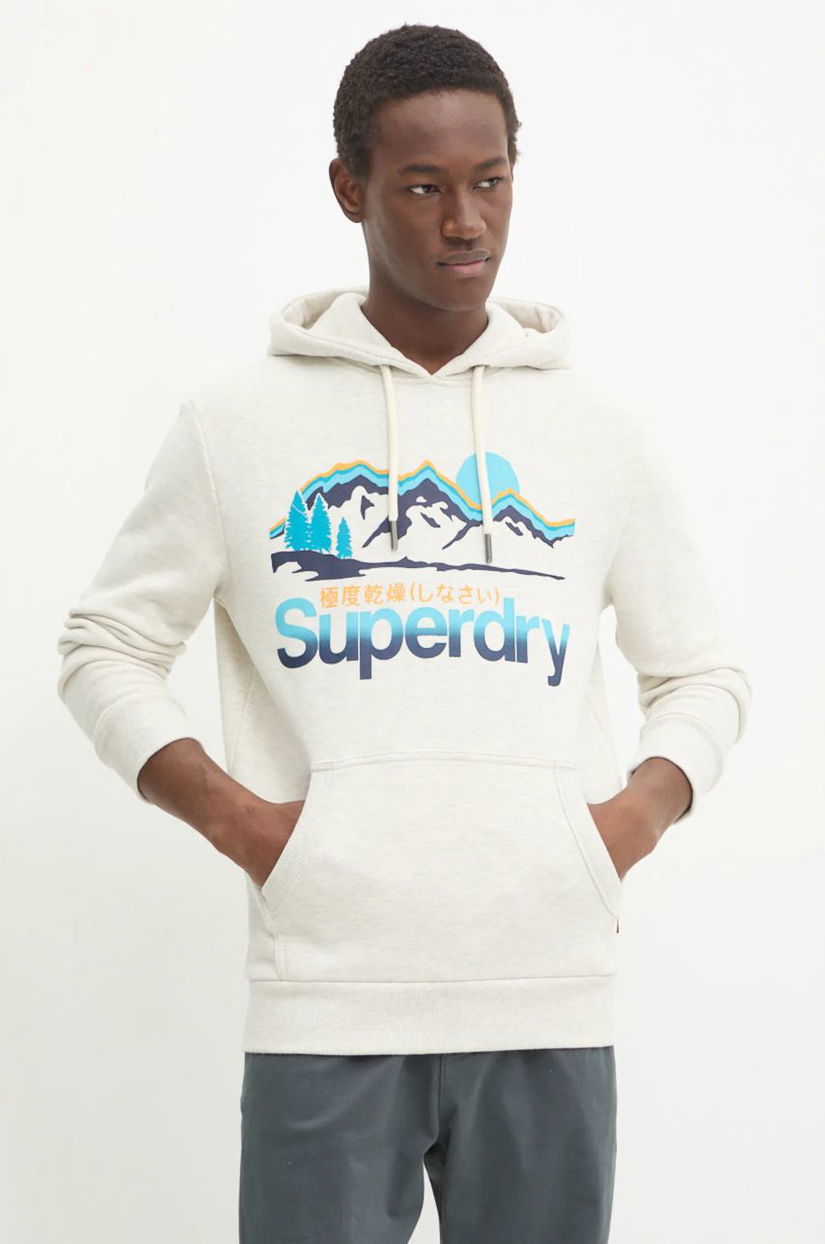 Superdry bluza barbati, culoarea gri, cu glugă, cu imprimeu, M2013708A-43D