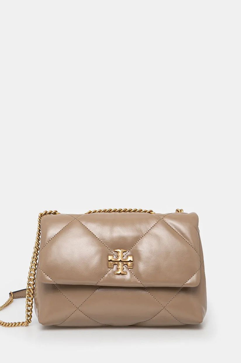 Tory Burch poseta de piele Kira Diamond culoarea maro, 154706