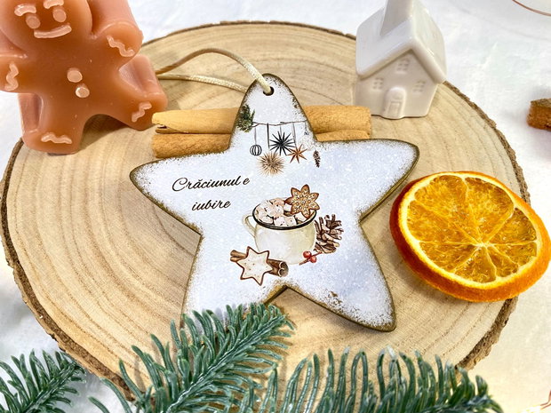 Glob steluta personalizat din lemn - Cozy Christmas
