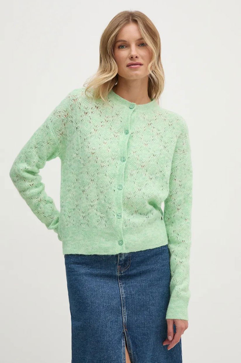 Pepe Jeans cardigan din amestec de lana HELEN CARDIGAN culoarea verde, light, PL702228