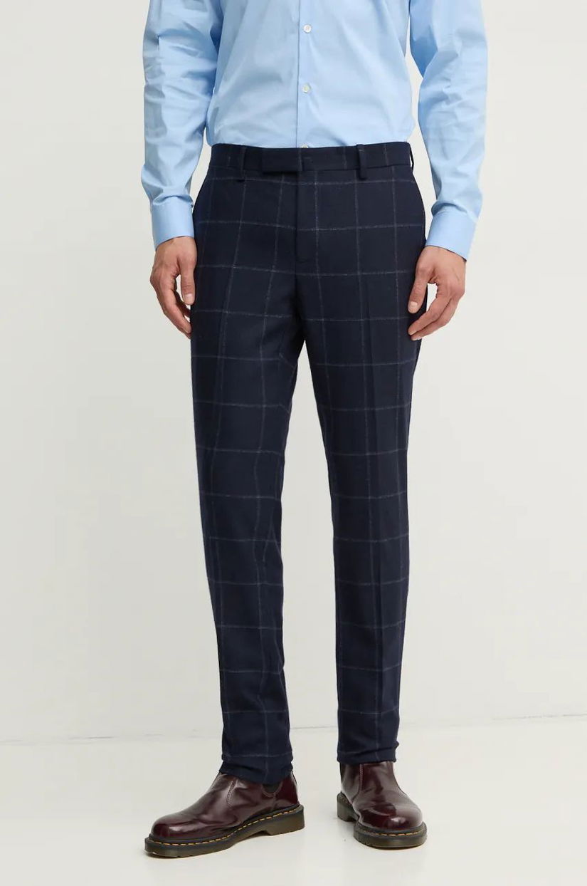 Hackett London pantaloni de lana culoarea albastru marin, mulata, HM470549R