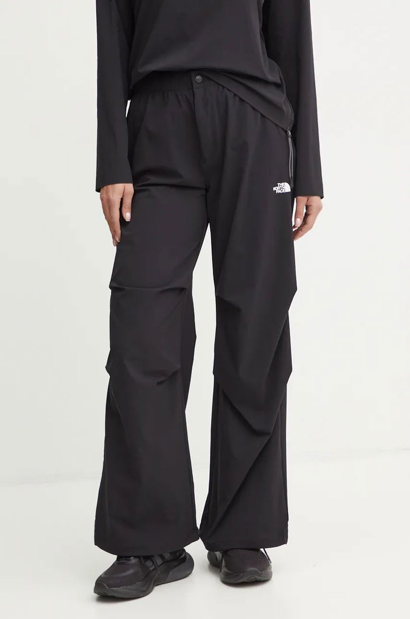 The North Face pantaloni Woven femei, culoarea negru, drept, high waist, NF0A89H1JK31