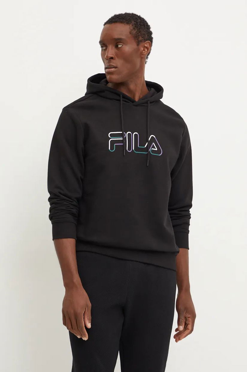 Fila bluza Lauben barbati, culoarea negru, cu glugă, cu imprimeu, FAM0787