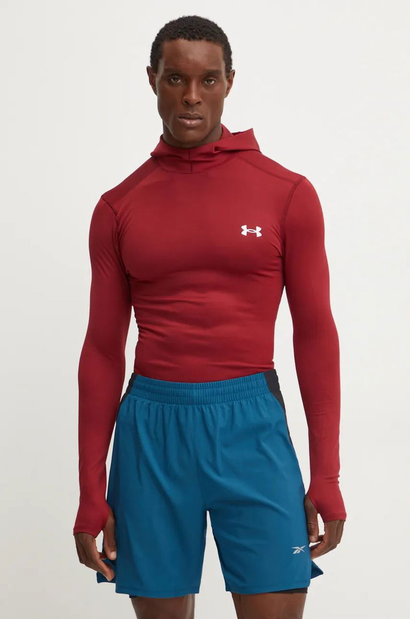 Under Armour hanorac de antrenament ColdGear Elite culoarea bordo, cu glugă, neted, 1386944