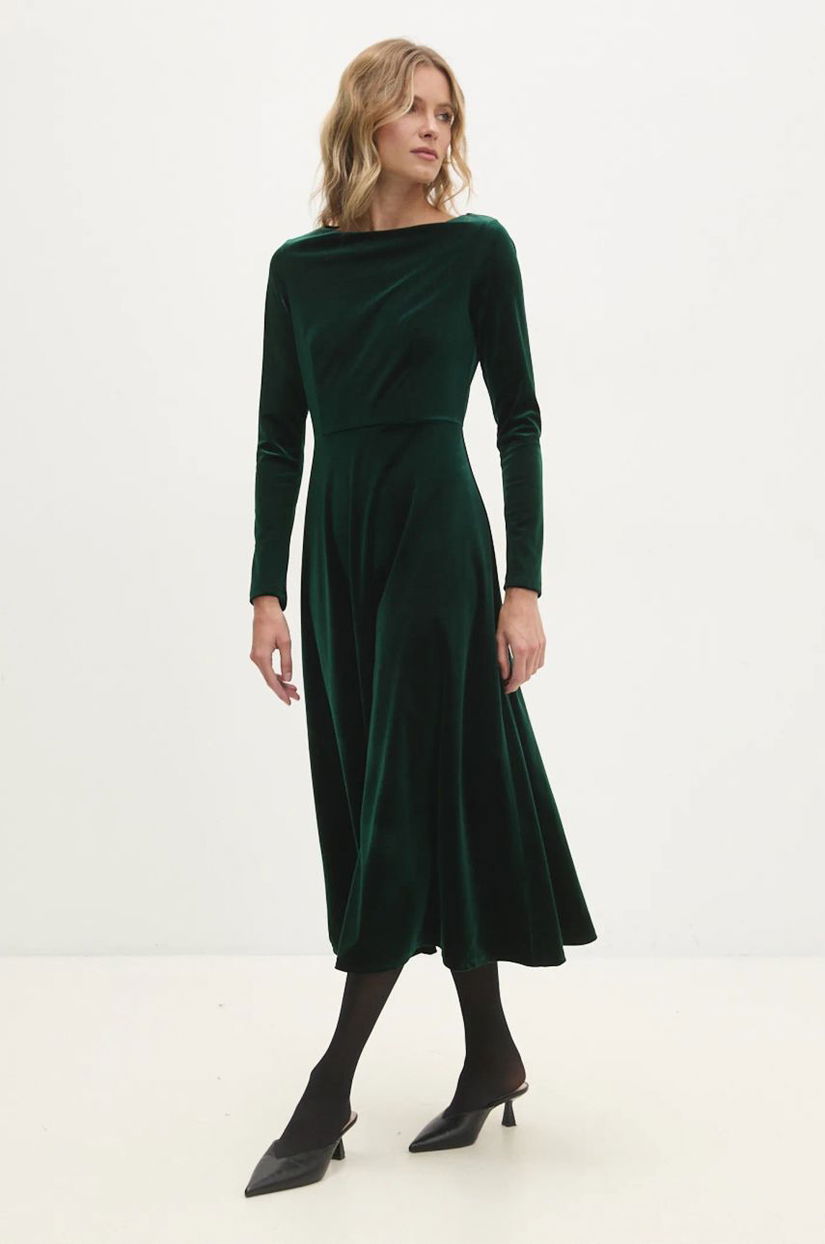 Answear Lab rochie culoarea verde, midi, evazati