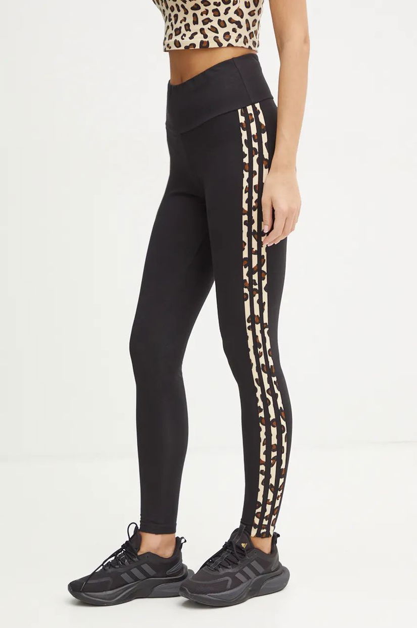 adidas Originals colanti Leopard Legging femei, culoarea negru, cu imprimeu, IW8471