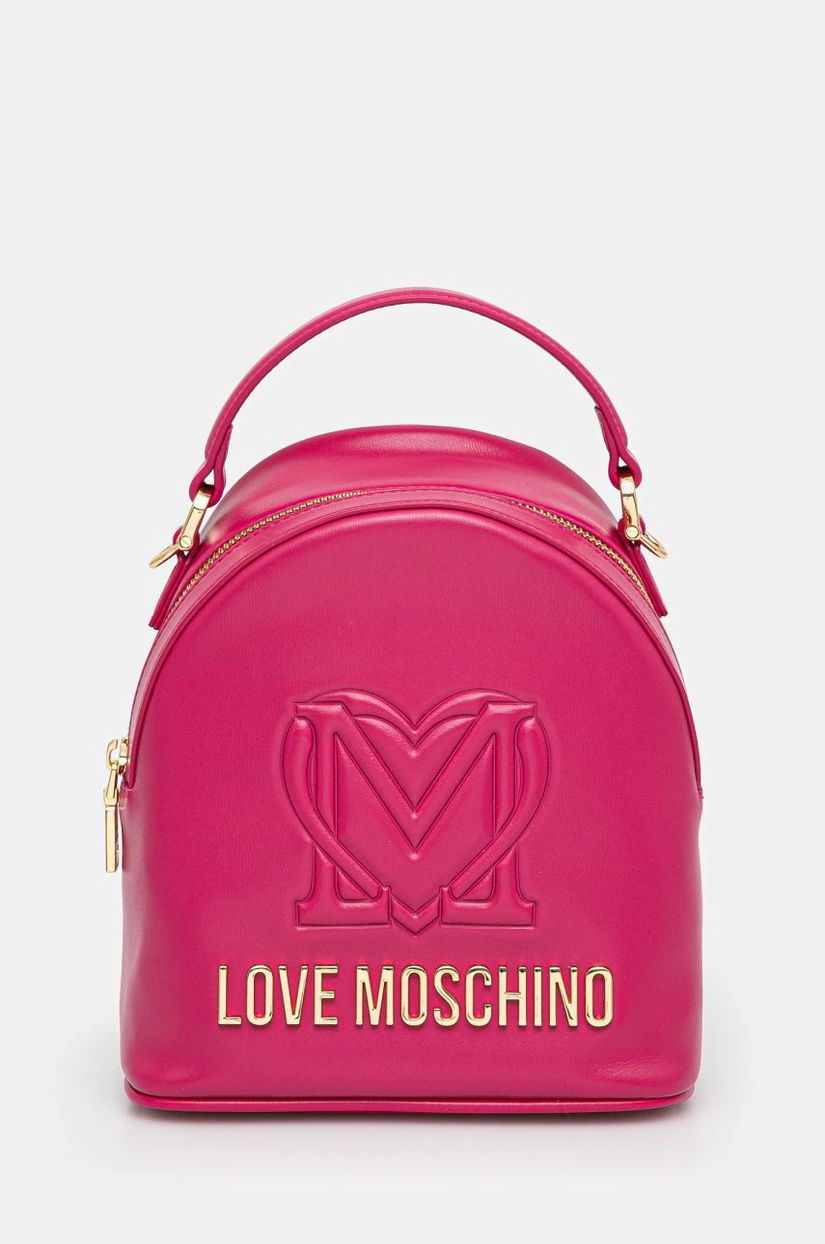 Love Moschino ghiozdan de piele femei, culoarea roz, mic, cu imprimeu, JC4361PP0L