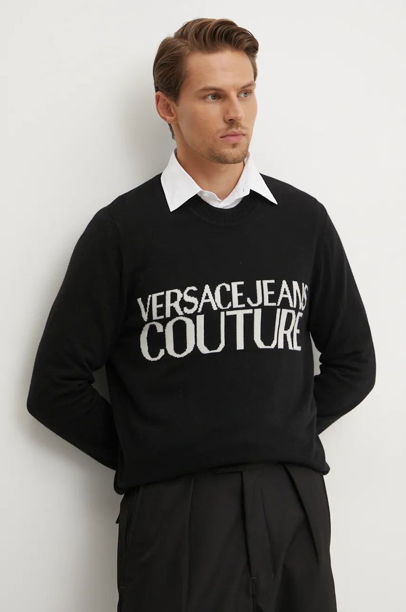 Versace Jeans Couture pulover de lana barbati, culoarea negru, 77GAFM01 CMH80