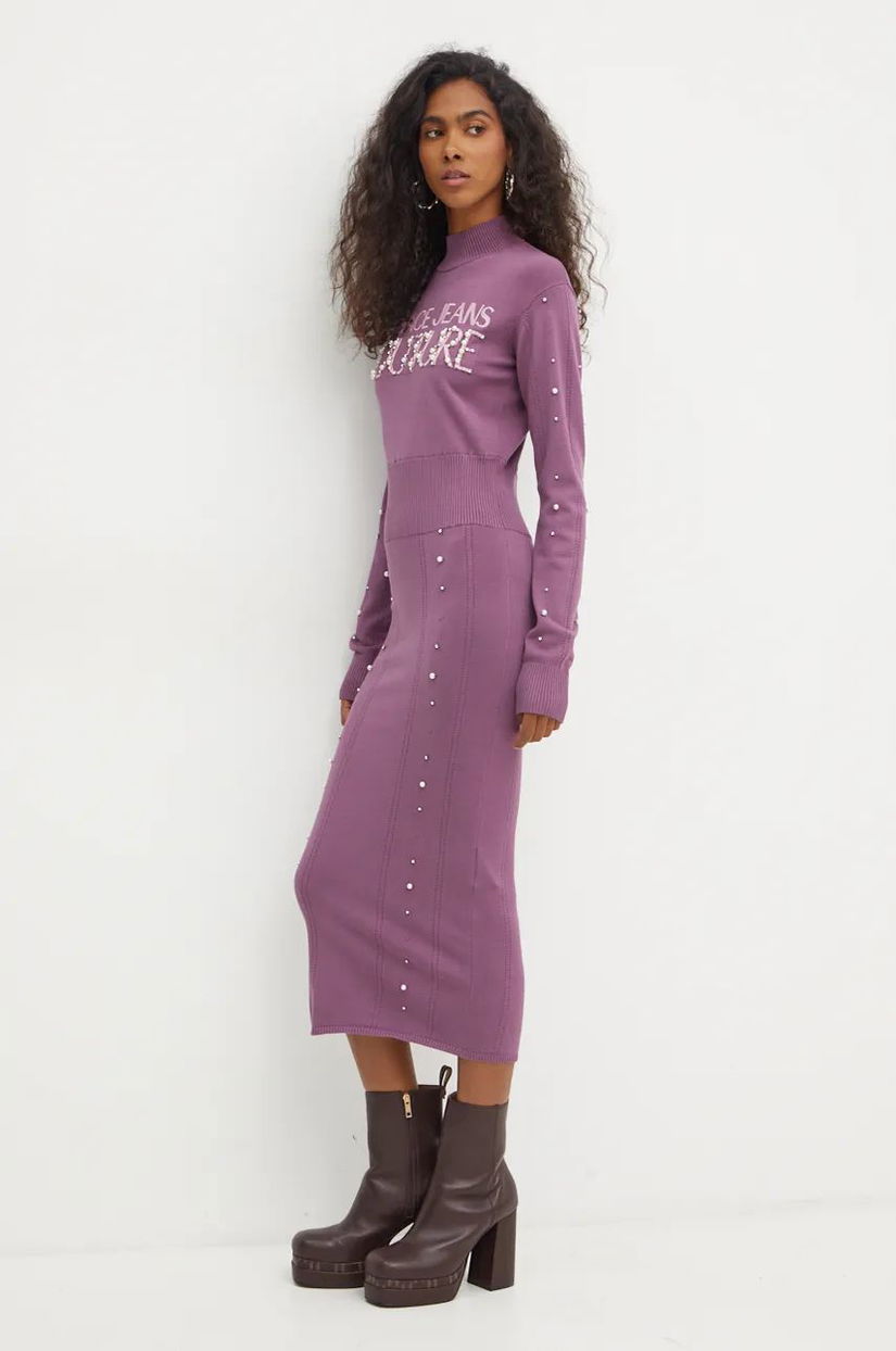 Versace Jeans Couture rochie culoarea violet, midi, mulata, 77HAOM11 CMN60