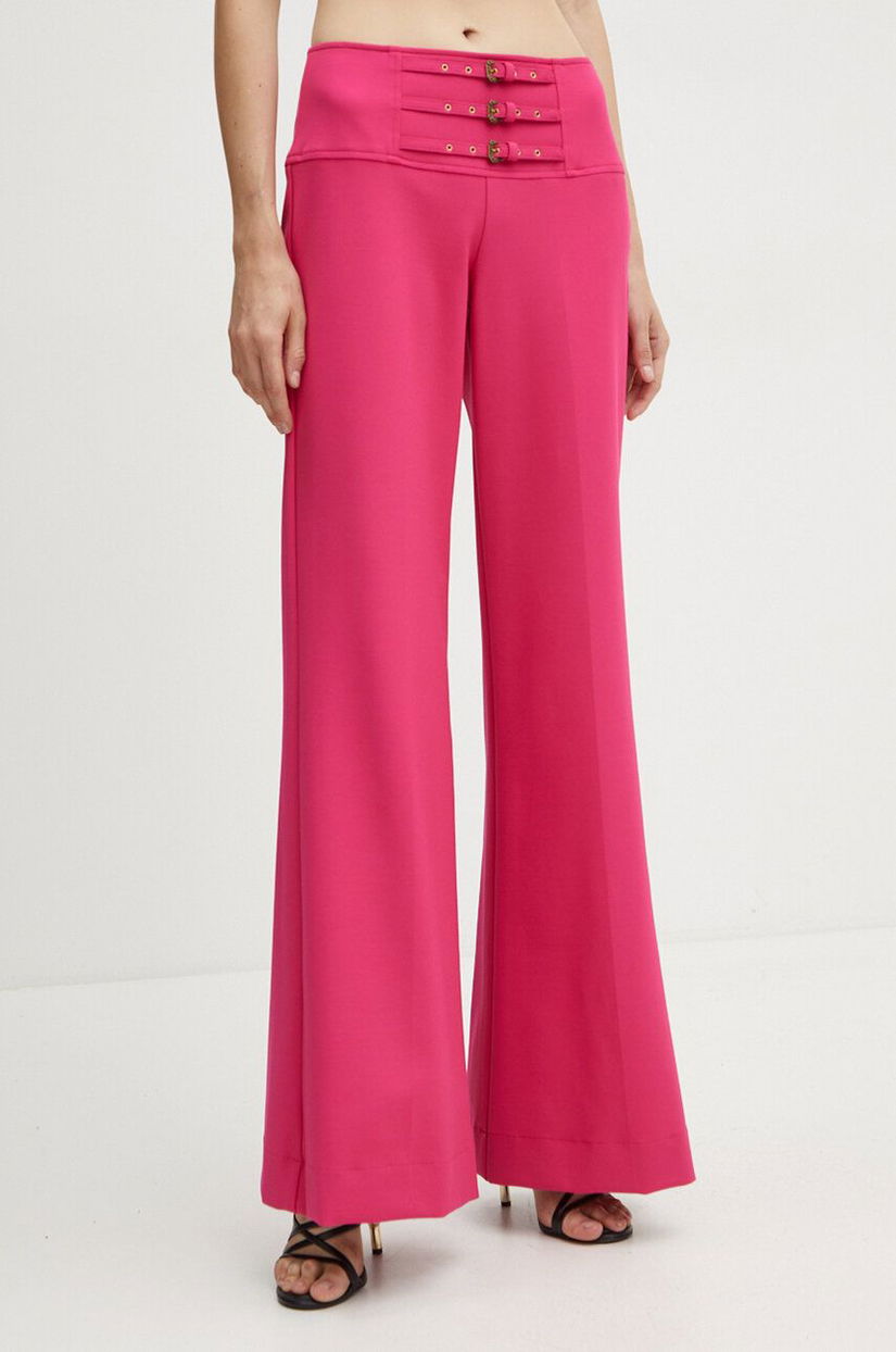 Versace Jeans Couture pantaloni femei, culoarea roz, lat, high waist, 77HAA116 N0394