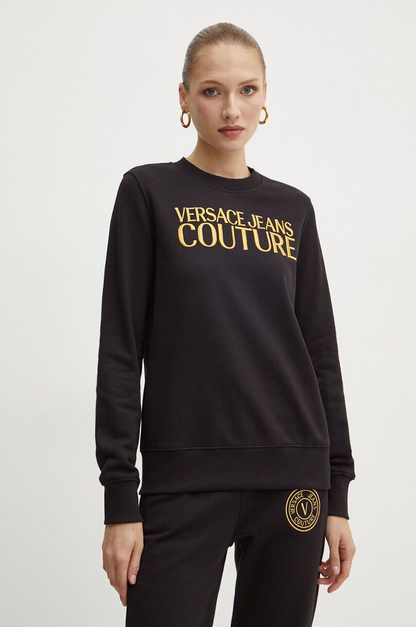 Versace Jeans Couture hanorac de bumbac femei, culoarea negru, cu imprimeu, 77HAIT06 CF01T