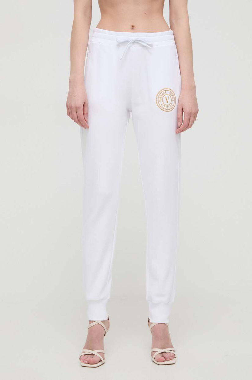 Versace Jeans Couture pantaloni de trening din bumbac culoarea alb, neted