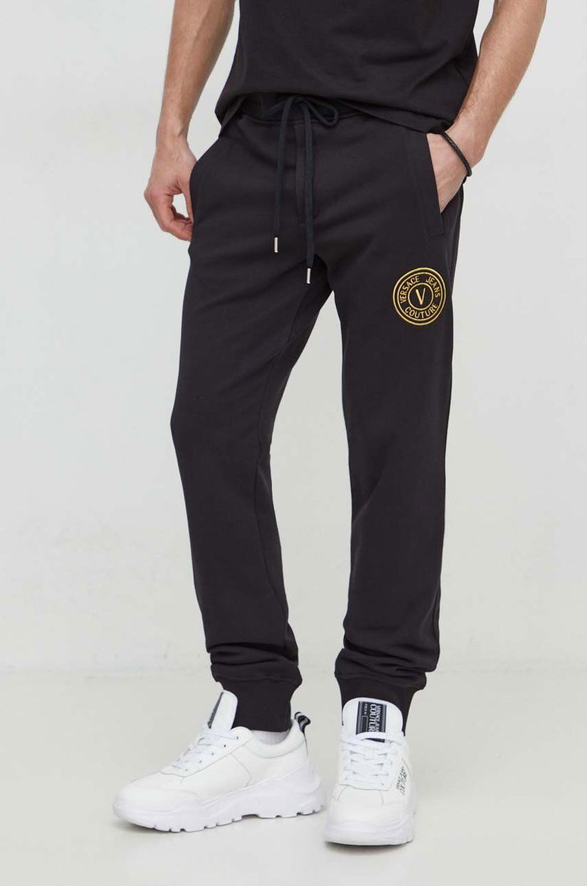 Versace Jeans Couture pantaloni de trening din bumbac culoarea negru, neted