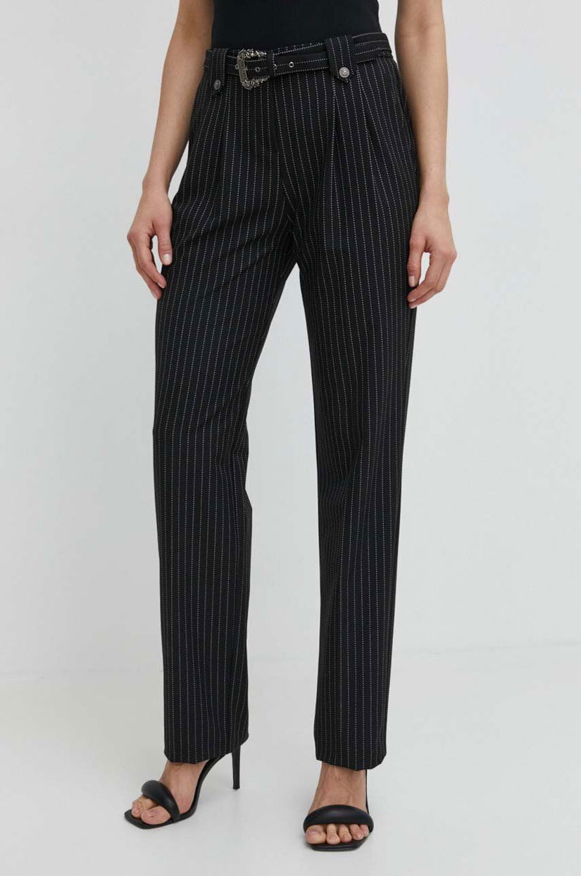 Versace Jeans Couture pantaloni femei, culoarea negru, drept, high waist