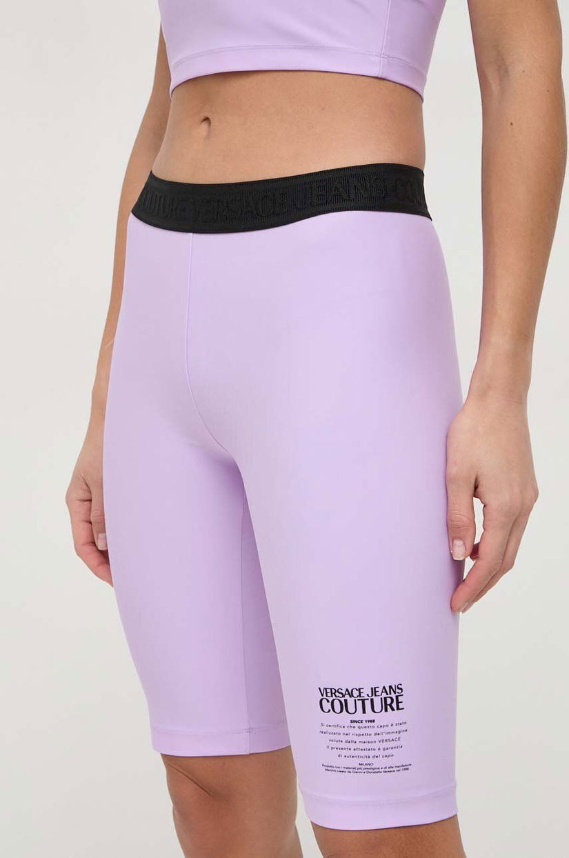 Versace Jeans Couture pantaloni scurti femei, culoarea violet, cu imprimeu, high waist