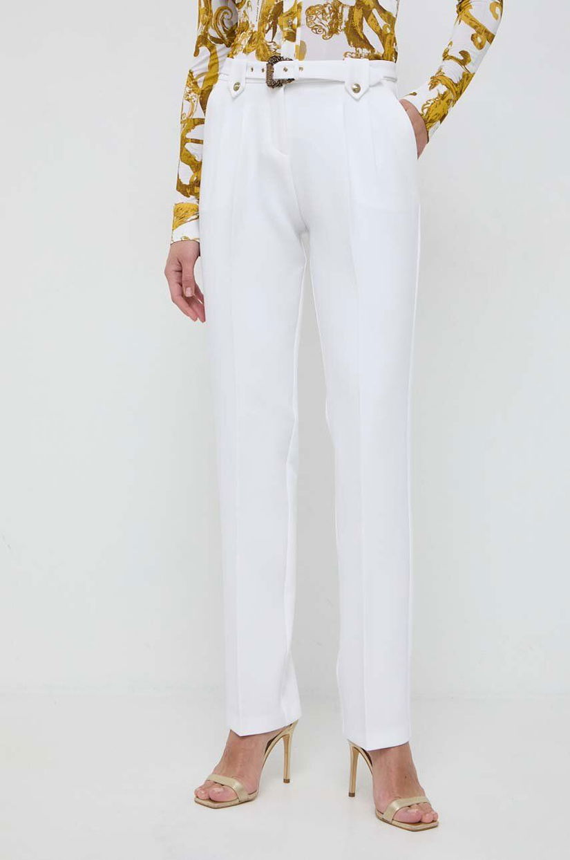 Versace Jeans Couture pantaloni femei, culoarea bej, fason tigareta, high waist