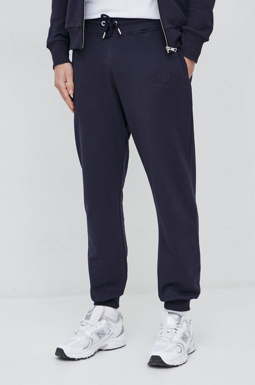 Gant pantaloni de trening din bumbac culoarea albastru marin, neted