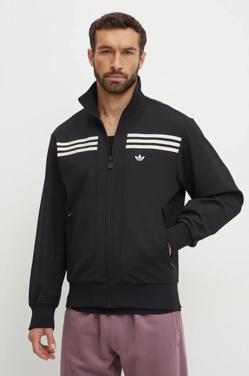 adidas Originals bluza 70s Track Top barbati, culoarea negru, cu imprimeu, JN5962