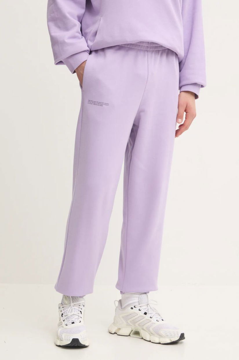 Pangaia pantaloni de trening din bumbac culoarea violet, neted