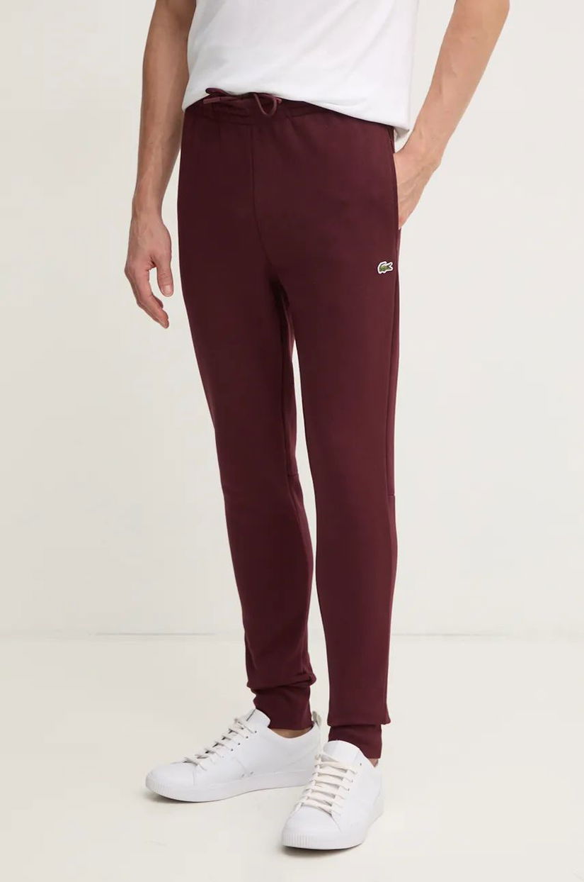 Lacoste pantaloni de trening culoarea bordo, neted