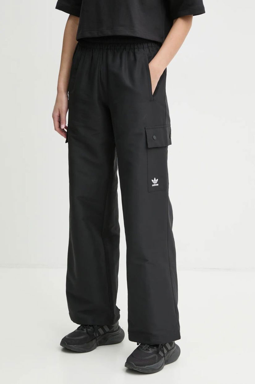 adidas Originals pantaloni Essentials Woven Cargo femei, culoarea negru, lat, high waist, IX9974