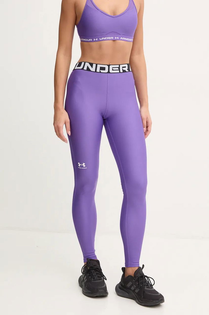 Under Armour leggins de antrenament HG Authentics culoarea violet, cu imprimeu, 1383559