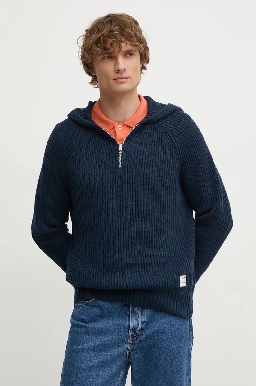 Pepe Jeans pulover de bumbac COLIN HOODIE culoarea albastru marin, PM702467