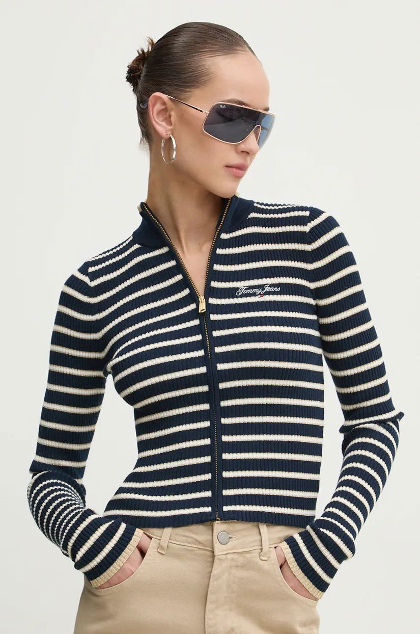 Tommy Jeans cardigan femei, culoarea albastru marin, DW0DW19835