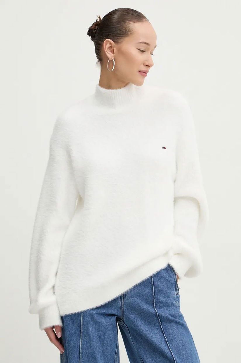 Tommy Jeans pulover femei, culoarea bej, cu turtleneck, DW0DW19682