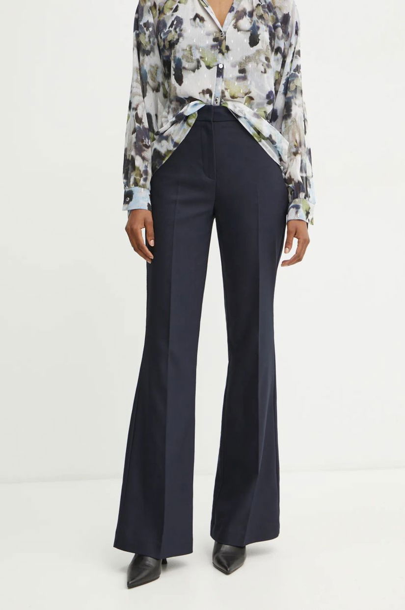 Morgan pantaloni PFLOU.F femei, culoarea albastru marin, evazati, high waist, PFLOU.F