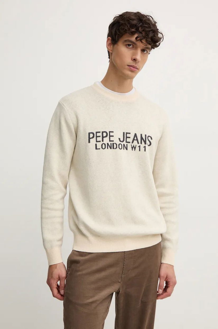 Pepe Jeans pulover din amestec de lana CARDIN barbati, culoarea bej, light, PM702466