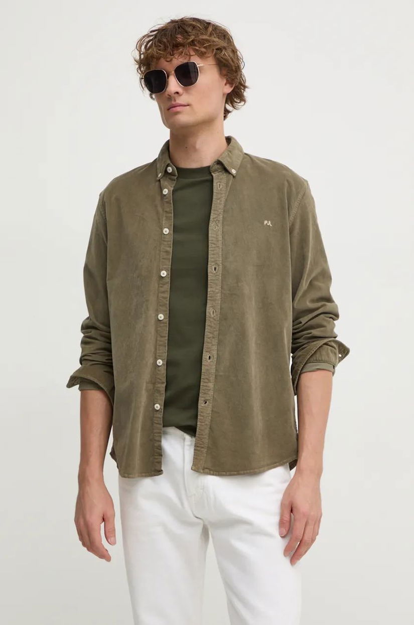 Pepe Jeans camasa din velur MILLER culoarea verde, cu guler button-down, regular, PM308730