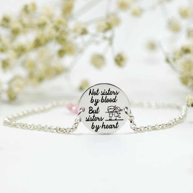 Bratara cu banut personalizat Not sisters by blood but sisters by heart  Argint 925