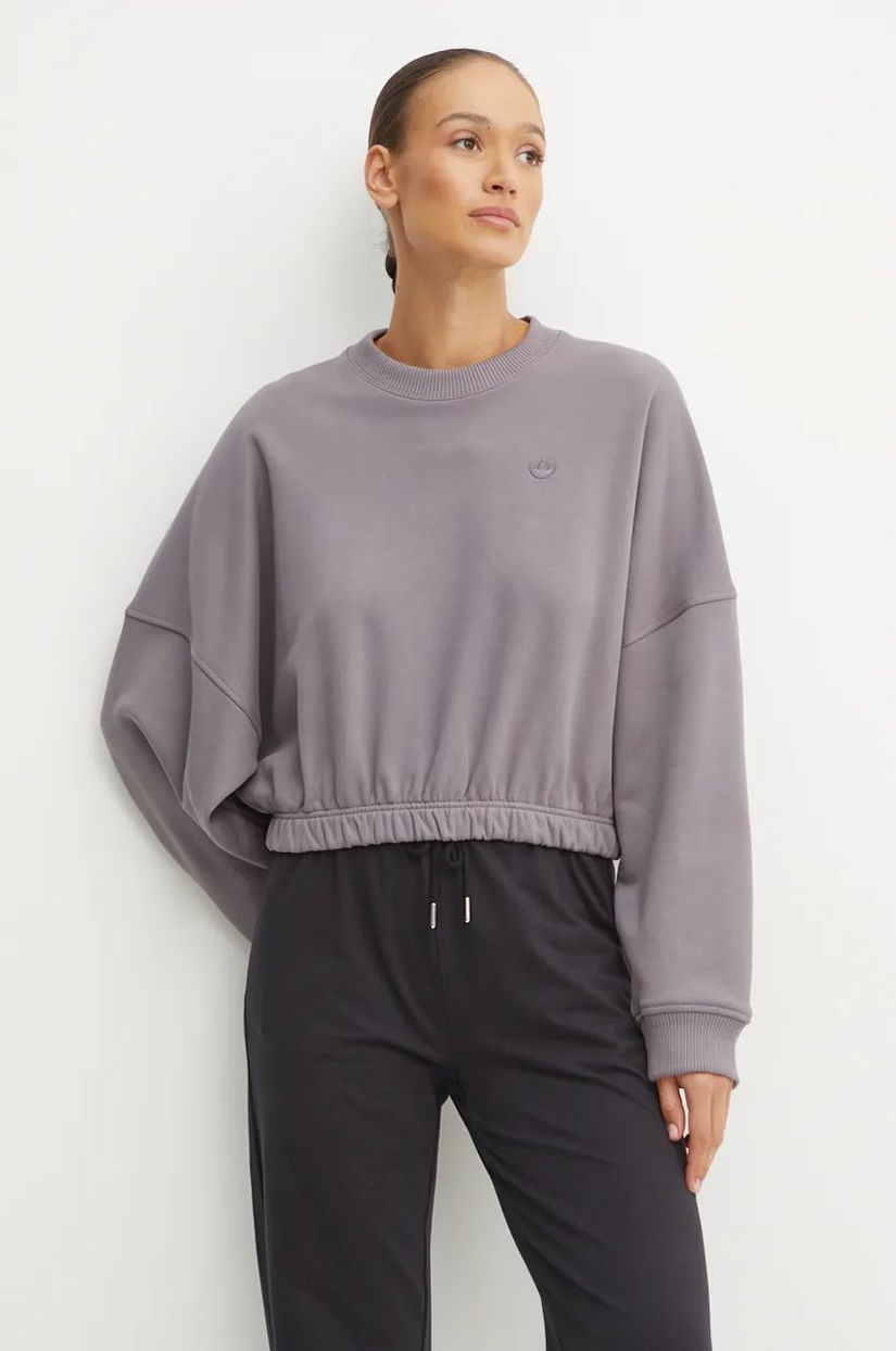 adidas Originals hanorac de bumbac Premium Essentials Sweater femei, culoarea violet, neted, IY9709