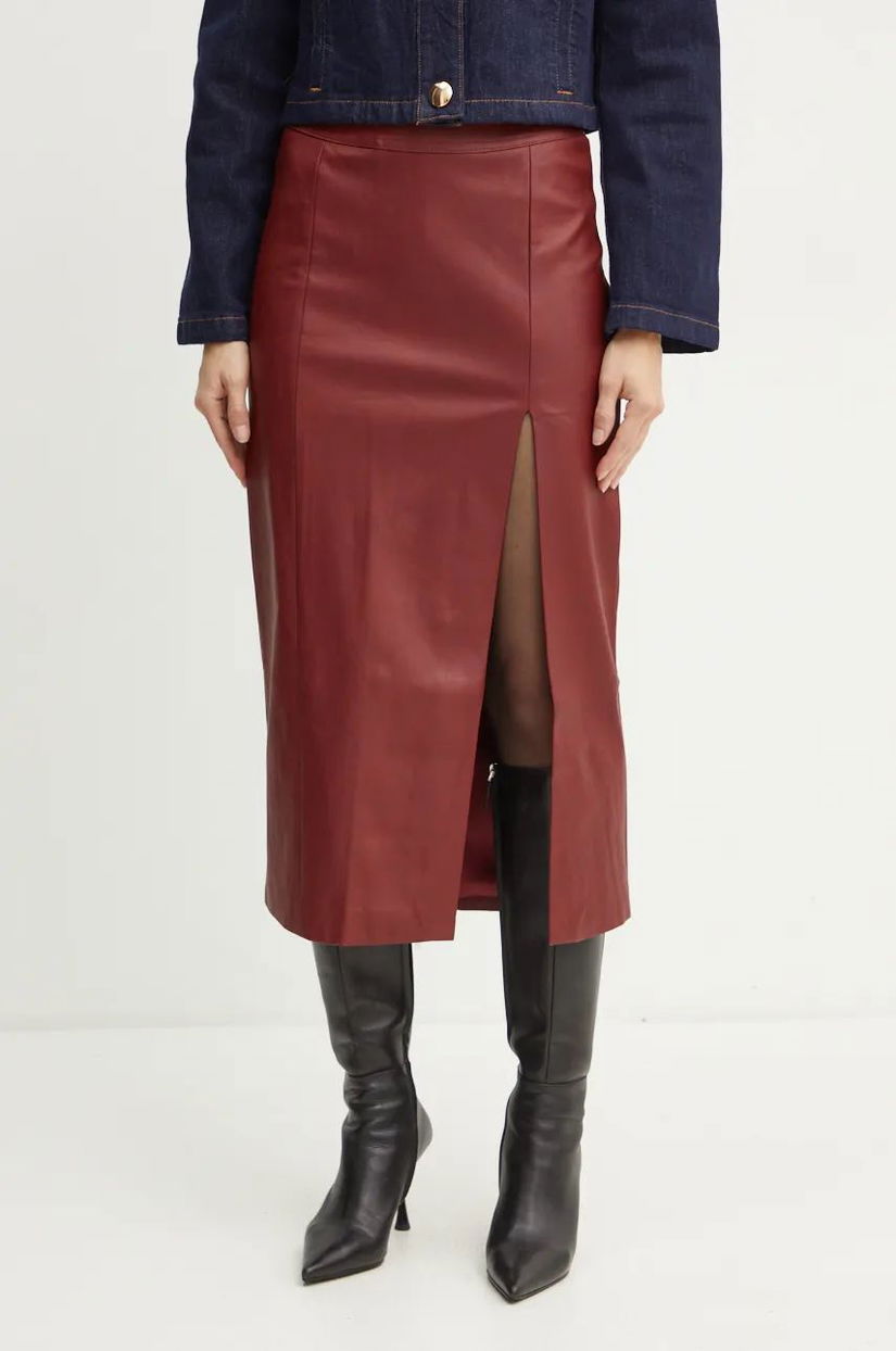 Bardot fusta DANTE SKIRT culoarea bordo, midi, creion, 58855SB2