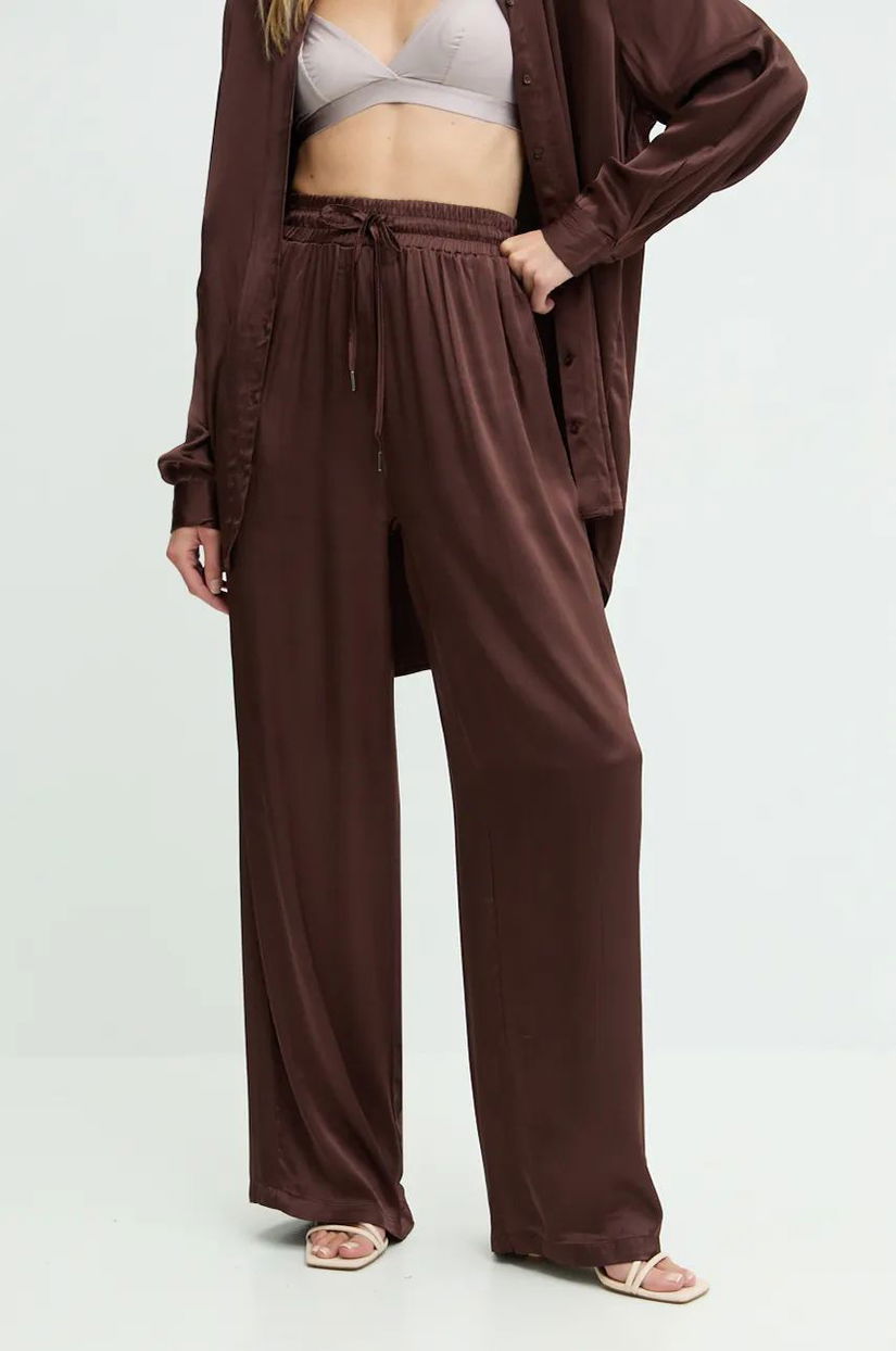 Answear Lab pantaloni femei, culoarea maro, drept, high waist