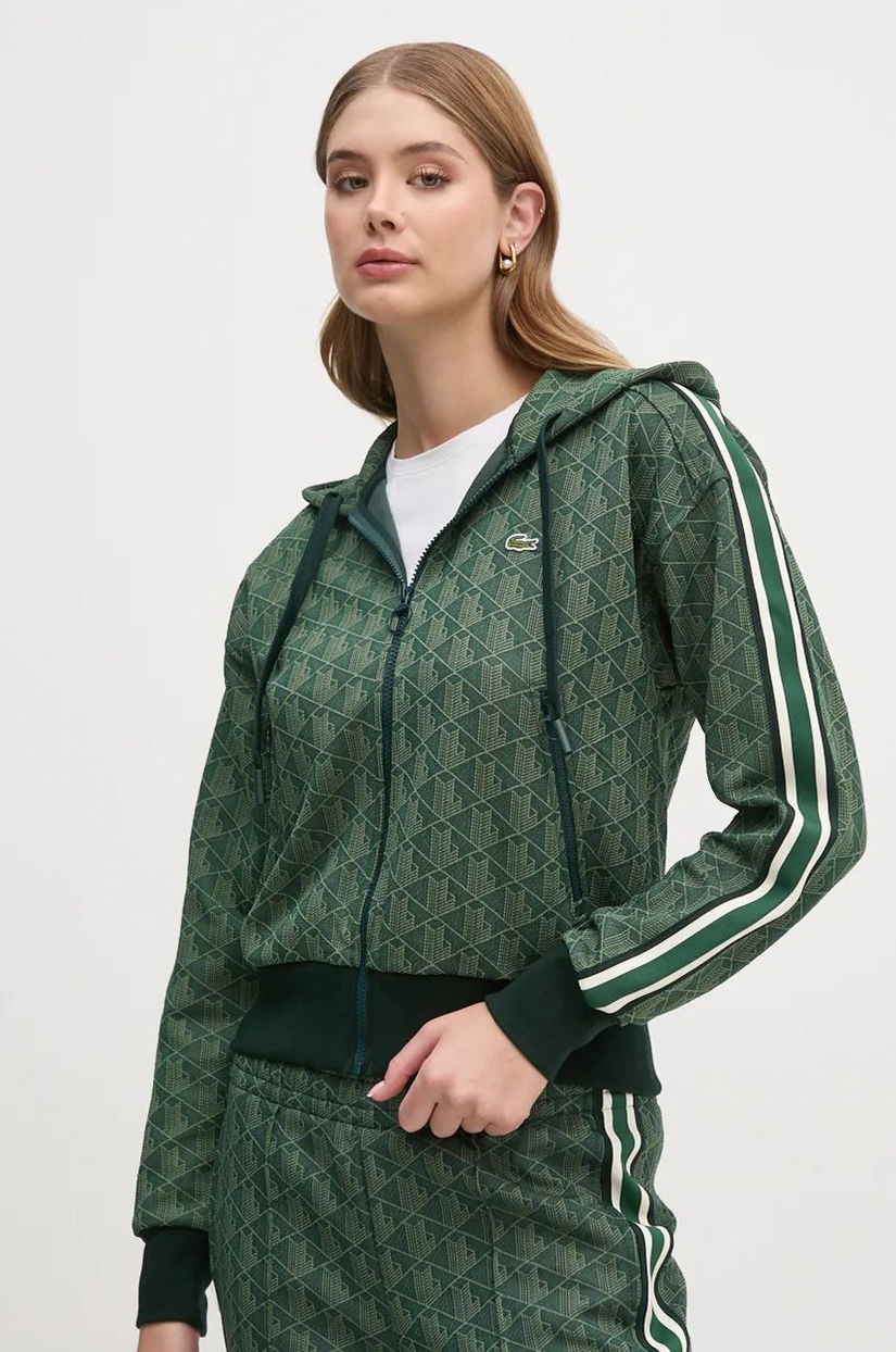 Lacoste bluza femei, culoarea verde, cu glugă, modelator