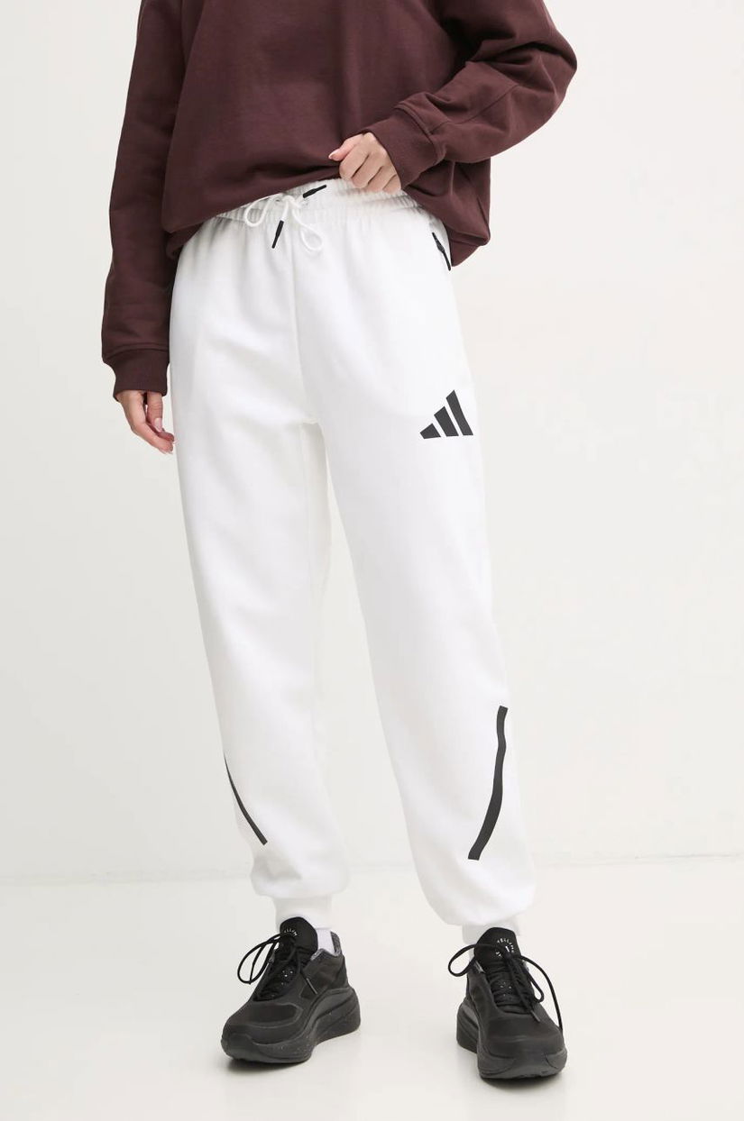 adidas pantaloni de trening ZNE culoarea alb, cu imprimeu, JE7843