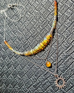 Colier argint opal de foc etiopian safir galben ombre gradient  brioleta lant charm soare minimalist boho chic trendy - Transport gratuit
