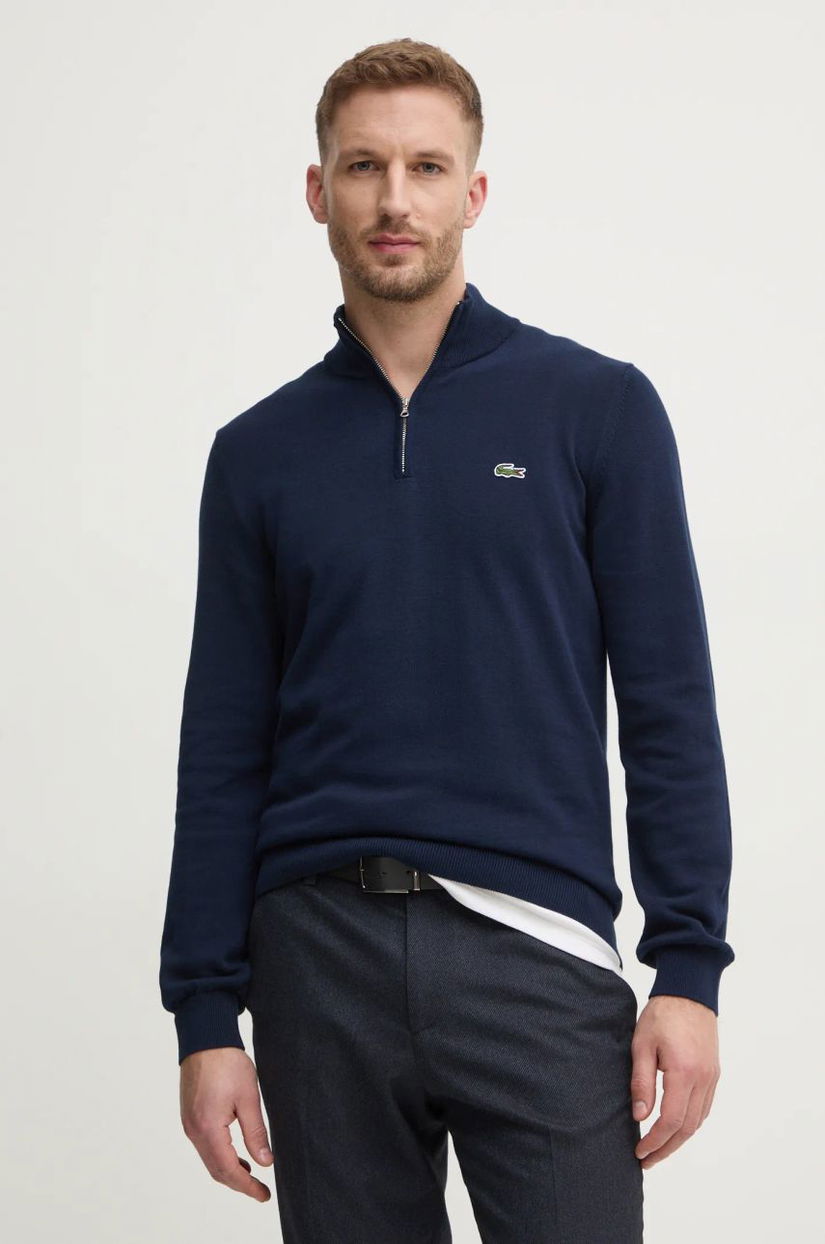 Lacoste pulover barbati, culoarea albastru marin, cu turtleneck