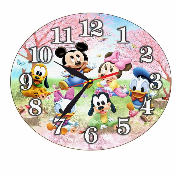 Ceas Disney, Mickey Mouse, Minnie Mouse, Donald, Pluto, Goofy, Lemn, 40 cm, CSDUV061