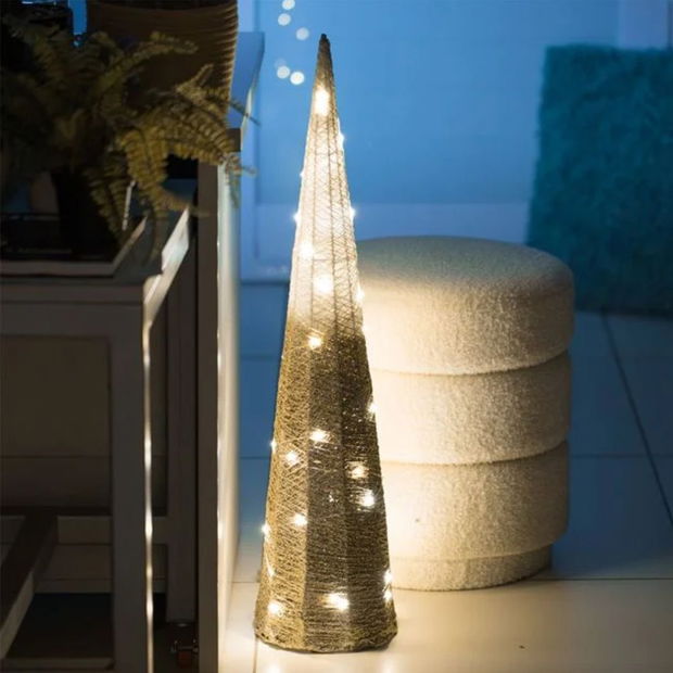 Decoratiune de Craciun, Con, Alb, Glitter, Bej, LED, 15x60cm, DCJ383