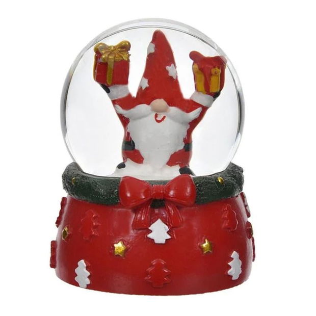 Decoratiune de Craciun, Glob, Gnome, Baza Rosie, 6.5cm, DCJ414