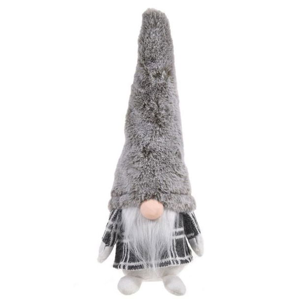 Decoratiune de Craciun, Figurina, Gnome, Alb, Gri, Caciula de Blana, 34cm, DCJ422