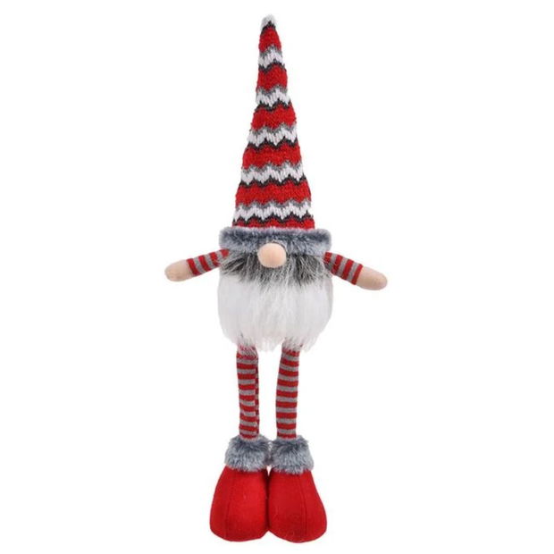 Decoratiune de Craciun, Figurina, Gnome, Barba, Caciula Rosie, Gri, 54cm, DCJ424