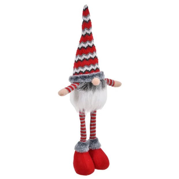 Decoratiune de Craciun, Figurina, Gnome, Barba, Caciula Rosie, Gri, 54cm, DCJ424